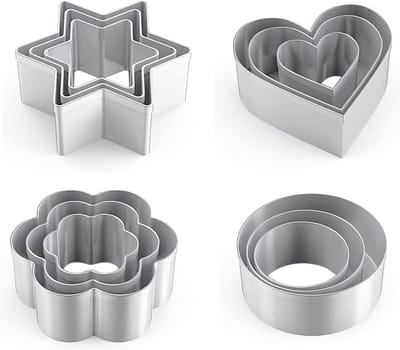 Uitsteekvormen hartset, 12 stuks, sterren, bloemen, hart, cirkel, groot en mini-koekjes, uitsteekvormen voor doe-het-zelf, bakken