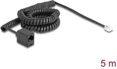 Delock Telephone Cable / Coiled Cable RJ11 plug to RJ45 jack black 5 m