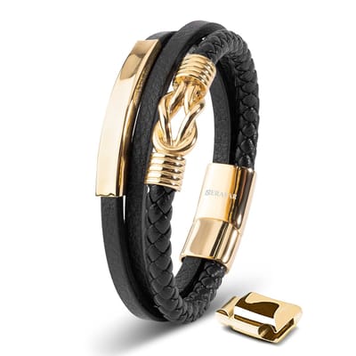SERASAR Jongensarmband van Echt Leer [Proud] - Goud 17cm - Tienersieraden met Doos