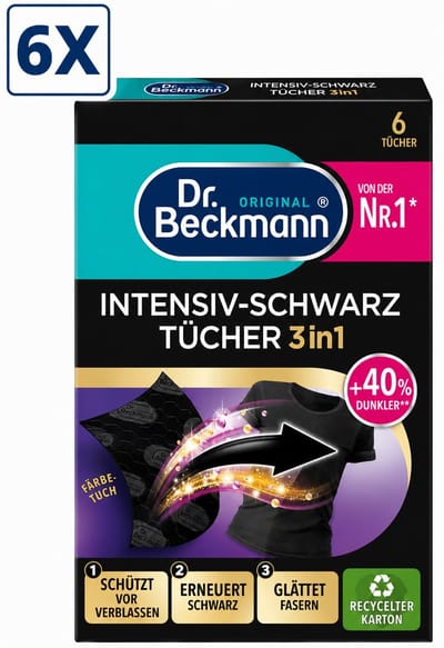 6 x Dr. Beckmann - Kleurverzorging - Intensive Black 2 in 1 - Donkere Was - 6 Doekjes