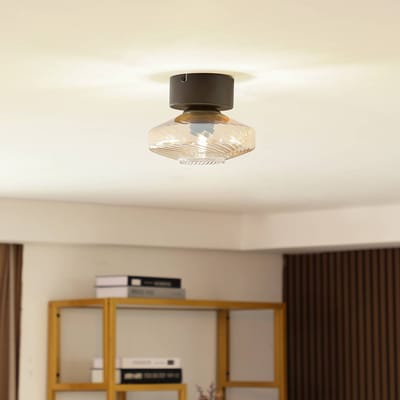 Lindby - plafondlamp - 1licht - Glas, ijzer - H: 15.3 cm - E27 - amber, zwart
