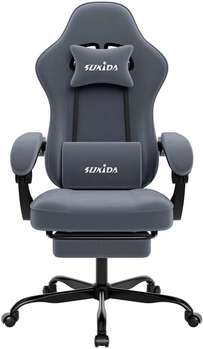 NordHaus Gamingstoel - Ergonomische Bureaustoel - PC-Stoel - Met Voetsteun en Lendensteun - Grijs Stoffen Bekleding