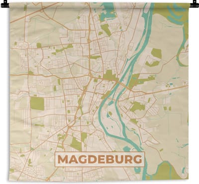 Wandkleed - Wanddoek - Macdeburg - Stadskaart - Vintage - Kaart - Plattegrond - 180x180 cm - Wandtapijt