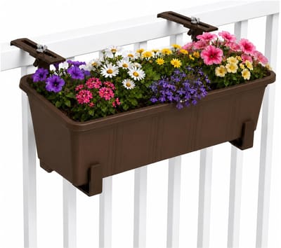 Geli Plantenbak Balcony - bruin - met metalen ophangbeugels van zelfde kleur - 40 x 18 x 15 cm - hard kunststof - langwerpig