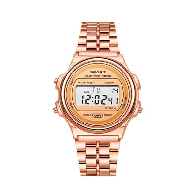 Digitaal Rond Horloge - Staal - Rosekleurig | Ø 37 mm | Fashion Favorite