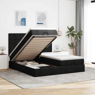 vidaXL - Ottoman - bed - met - matrassen - 200x200cm - stof - zwart