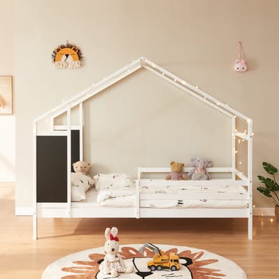 Kinderbed Lorenskog huisbed met matras 200x90 cm wit [en.casa]