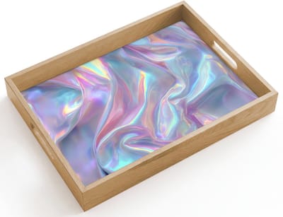 Dienblad hout 40x30 cm - Schootdienblad - Golvend - Pasteltinten - Glanzend - Stof - Borrelplank rechthoek - Plateau dienbladen