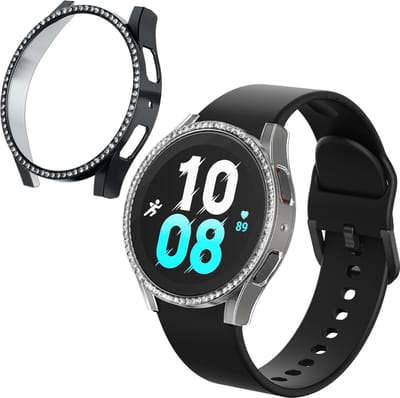 kwmobile 2x kunststof horloge rand bescherming geschikt voor Samsung Galaxy Watch 5 (40mm) Beschermhoes - Glitter beschermhoesje transparant / zwart