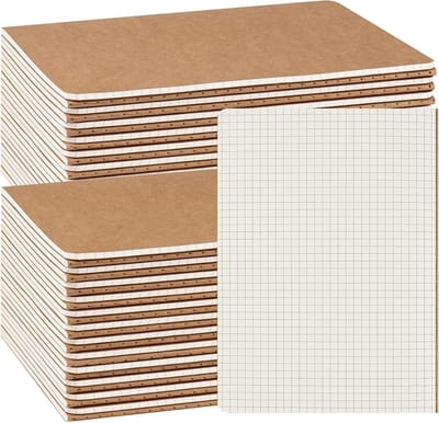 Kraft Notebooks Set van 48 Blokken, 60 Pagina's per Blok, 80 gsm, Perfect voor Tekenen en Notities, 30 Bladen met Diamanten