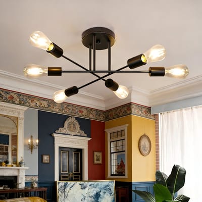 NETTLIFE Plafondlamp E27 - 6 Vlam - Zwart - Vintage Woonkamerlamp - Kroonluchter Slaapkamerlamp (zonder gloeilamp)