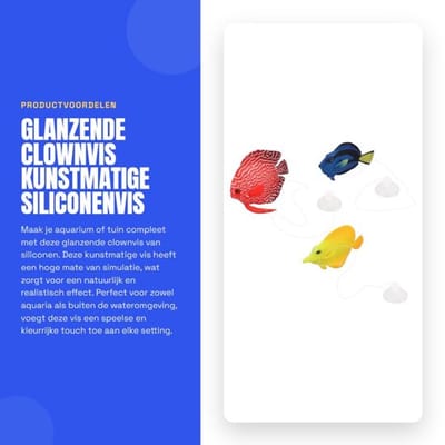 Glanzende clownvis - Kunstmatige siliconenvis - Drijvende aquariumdecoratie - Veilig voor vissen - Natuurlijke uitstraling - Geschikt voo...
