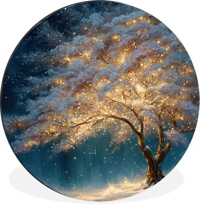 WallCircle - Wandcirkel - Muurcirkel - Levensboom - Nacht - Donker - Blauw - Aluminium - Dibond - 30x30 cm - Binnen en Buiten