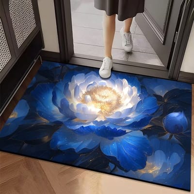 Badmat Antislip Absorberende Badkamermat Diatomeeënaarde Microvezel Badmat Zacht Sneldrogend 50 x 80 cm Blauwe Lotus