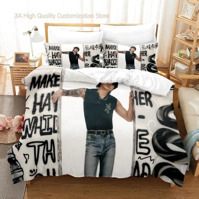 Jeon Jung Kook Album Beddengoed Set Eenpersoons Twijfelaar Volledig Queen King Size Bed Set Volwassen Jongens Slaapkamer Dekbedovertrek Sets Hoeslakenset 2-2 US Twin(172*218cm)3pcs
