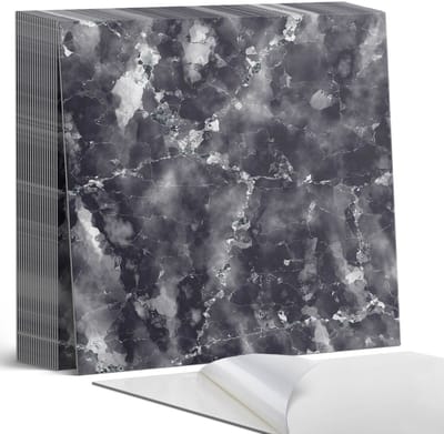 Coloray Plaktegels - Geaderd marmerpatroon Zelfklevende Tegels - 20 cm x 20 cm - Zwart Plaktegels - 20 stuks - Vierkant PVC Tegels - Plaktegels Badkamer - Plaktegels Vloer - Vinyl Tegels Zelfklevend - Wandtegel Zelfklevend