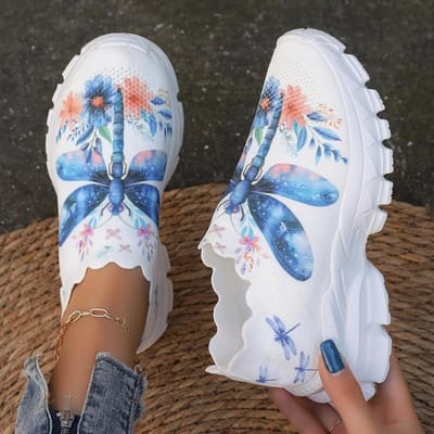 Dames Libellenpatroon Platform Antislip Wandelschoenen Vrouw Lichtgewicht Mode Instapper Comfortabele Buiten Casual Schoenen 43 gray