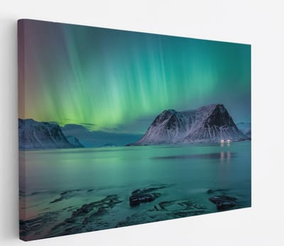 Saammp Canvas Schilderij - Noorderlicht - Bergen - Landschap - Natuur - 45x30 - Foto op canvas - Wanddecoratie - Muurdecoratie Woonkamer - Slaapkamer decoratie - Canvas Print