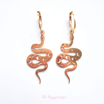 Oorbellen stainless steel ''snakes'' waterproof sieraden, roestvrijstaal, bohemian, goud