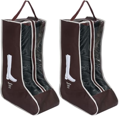 SnelShoppen - 2 Stuks Bootentas voor Rijdende en Ski Boots - Ruimte Besparende Schoenentas met Handvat - Duurzaam PVC en Ademend Materiaal - Bruin - I