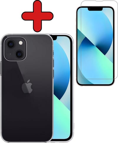 Hoesje - Met Screenprotector - Geschikt voor Apple iPhone 13 Mini - Sterk & Shockproof - Telefoon Hoes - Back Cover - Siliconen Case - Telefoonhoes - Transparant