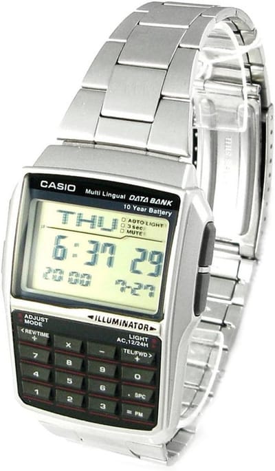 Vintage Rekenmachine Horloge met Databank Functie - Zilver