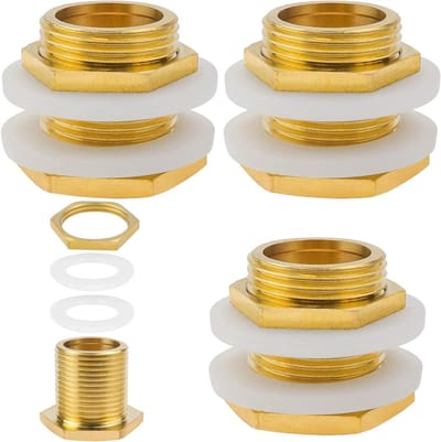 Tankdoorvoer messing - 3/4 inch voor regenton en watertank - 3 stuks