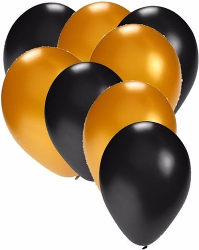 Shoppartners party ballonnen - zwart en goud - 30x stuks - feestartikelen - versiering - 27 cm