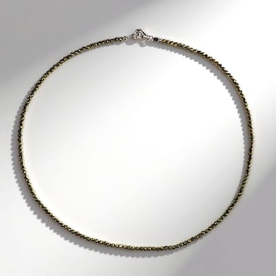Cavill - Zilveren Halsketting - 925 Sterling Zilver - 40 92 Ct Ronde Gefacetteerde Pyriet Kralen - Elegante Natuurlijke Stenen Damesketting - 45 cm