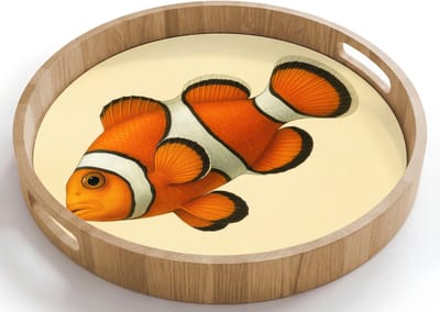 Dienblad rond 40x40 cm - Schootdienblad hout - Vis - Oranje - Strepen - Borrelplank rechthoek - Plateau houten dienbladen