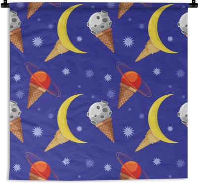 Wandkleed - Wanddoek - Planeten - IJshoorntjes - Patronen - 180x180 cm - Wandtapijt