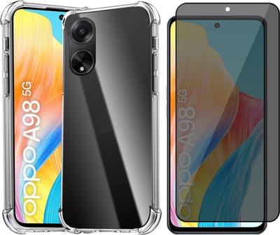 Hoesje geschikt voor Oppo A98 - Privacy Screenprotector Volledig Dekkend Glas - Shockproof Transparant