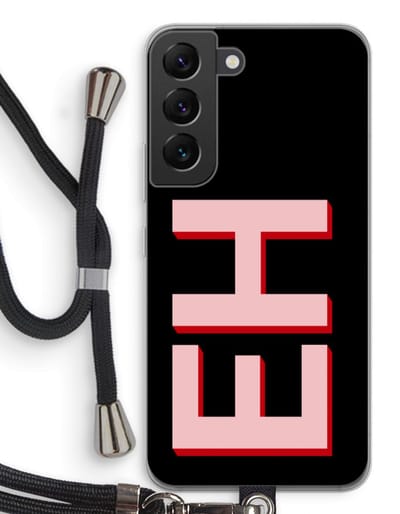 Gepersonaliseerd - Case Company® - Hoesje met koord geschikt voor Samsung Galaxy S22 hoesje met Koord - Monogram - Telefoonhoesje met Zwart Koord - Bescherming aan alle Kanten en Over de Schermrand