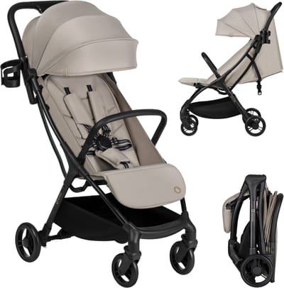 Lionelo Agia Buggy – Lichtgewicht 7,3 kg – Compacte & Inklapbaar – Ligstand en Grote Zitting – Wielen met Vering – Bekerhouder – Kinderwagen vanaf 6 Maanden tot 22 kg – Plooibuggy - Reisbuggy Wandelwagen - Kinderbuggy