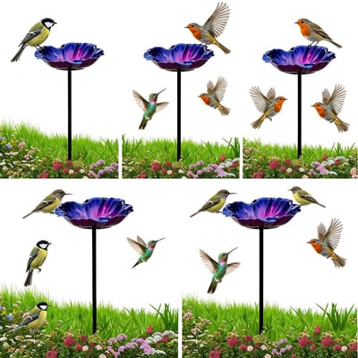 Vogelbadkom voor Bijen - Weerbestendige Drinkbak met Bloembladmotief - Elegant en Sierlijk Design - 44 cm Hoog - 14 cm Diameter - Met Metalen IJzeren Standaard - Geschikt voor Tuin Balkon en Zwembadomgeving
