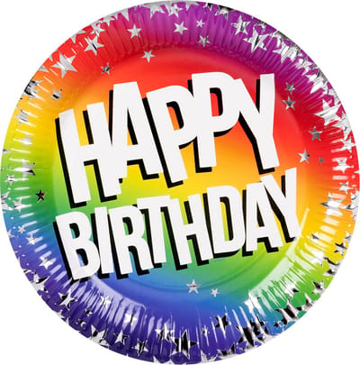 Boland - Set 10 papieren bordjes Rainbow 'Happy birthday' (XL) - Regenboog - Regenboog