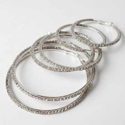 3 paar Zilverkleurige oorringen oorbellen voor dames – set van meerdere maten – oorringen met strass stenen