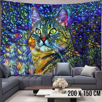 Allernieuwste.nl® Urban Loft Wandkleed Wandtapijt Graffiti Kat Poes Kitten Wanddecoratie Minimalisme Muurkleed Tapestry - Dieren - 200 x 150 cm