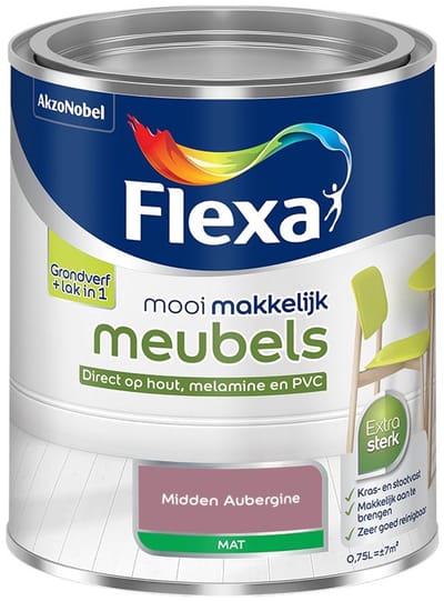 Flexa - Mooi Makkelijk Meubels Mat - Midden Aubergine - Mengverf - 750 Ml