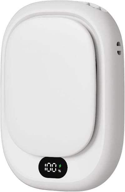 Draagbare ventilator – 5-in-1 (nek/taille/bureau/hand/clip) – Oplaadbare mini-ventilator – 4 instelbare windsnelheden – Inclusief standaard, haak en houder – Onmisbaar voor thuis, buiten en op reis – Wit