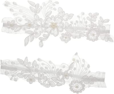 Bruids Kousenband - Been Decoratie - Bruiloft Accessoire - Kant en Parels - 21 cm - Wit