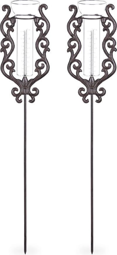 2x regenmeter vintage - neerslagmeter - 12 cm regenwater meter - brons