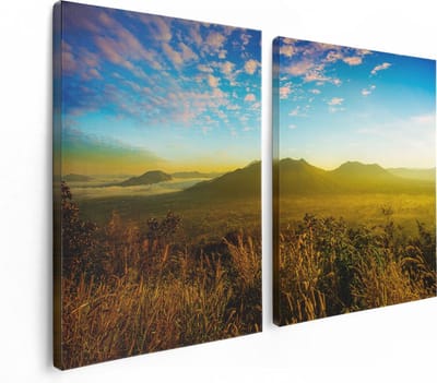 Artaza Canvas Schilderij Tweeluik Bergen Met Mist In Thailand - 120x80 - Foto Op Canvas - Canvas Print
