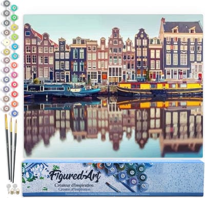 Figured'Art Schilderen op Nummer Volwassenen canvas Amsterdamse gracht - Handwerk acrylverf Kit DIY Compleet - 40x50cm zonder frame