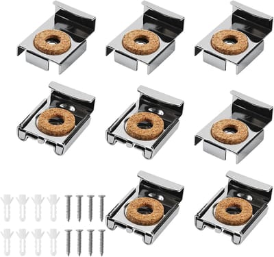 Set van 8 Veerbelaste Spiegelsteunen - Robuuste Beugels en Clips met Schroeven en Pluggen voor Wandspiegels in Badkamer, Woonkamer en Openbare Ruimtes