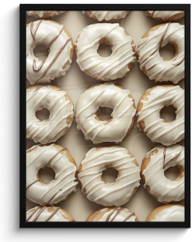 Fotolijst inclusief poster - Posterlijst 50x70 cm - Posters - Donuts - Chocolade - Wit - Beige - Foto in lijst - Keuken decoratie muur - Wanddecoratie accessoires - Muurdecoratie - Schilderijen