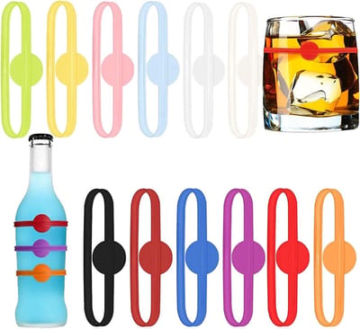 Kleurige Glazen Markeringsset voor Feestjes, 12 Stuks Silicone Drinkglazen, Herbruikbare Markers voor Bierflessen en Cocktails