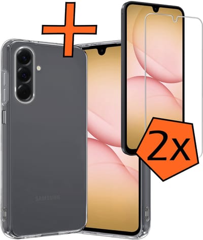Hoes - Met 2x Screenprotector - Geschikt voor Samsung Galaxy A17 - Sterk & Shockproof - Back Cover - Siliconen Case - Telefoon Hoes - Transparant
