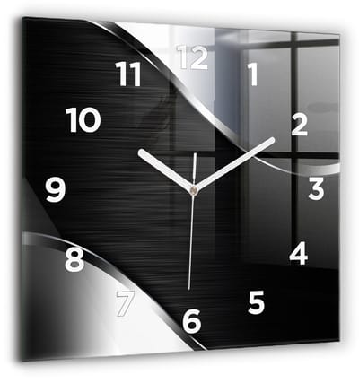 Wallfluent Wandklok - Zwarte en zilveren lijnen Decoratieve Wandklok - 60 cm x 60 cm - Zwart Wandklok - Witte Handen - Wandklok Met Cijfers - Wandklok voor in de Keuken - Vierkante Glas Klok - Minimalistisch Wandklok - Decoratieve Wandklok