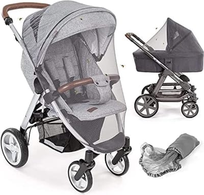 Klamboe / Muggennet Kinderwagen Universeel voor Wandelwagen met Reiswieg en Buggy | Wasbaar en Duurzaam | Kwalitief Fijn Gaas Insecten Bescherming - Grijs
